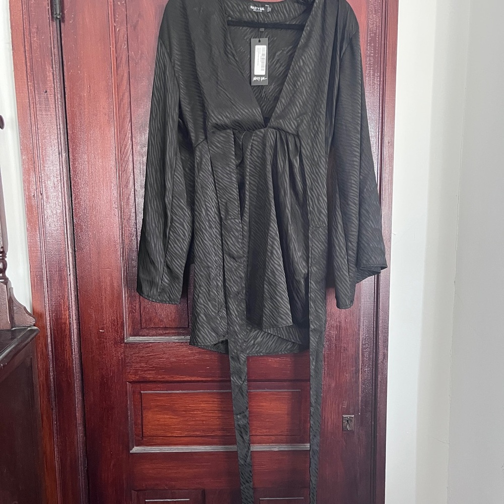 Black Long-Sleeve Wrap Dress